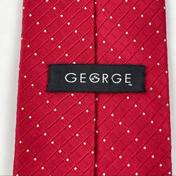 George Mens Tie Red Polka Dot All Silk Hand Made - Picture 2 of 6